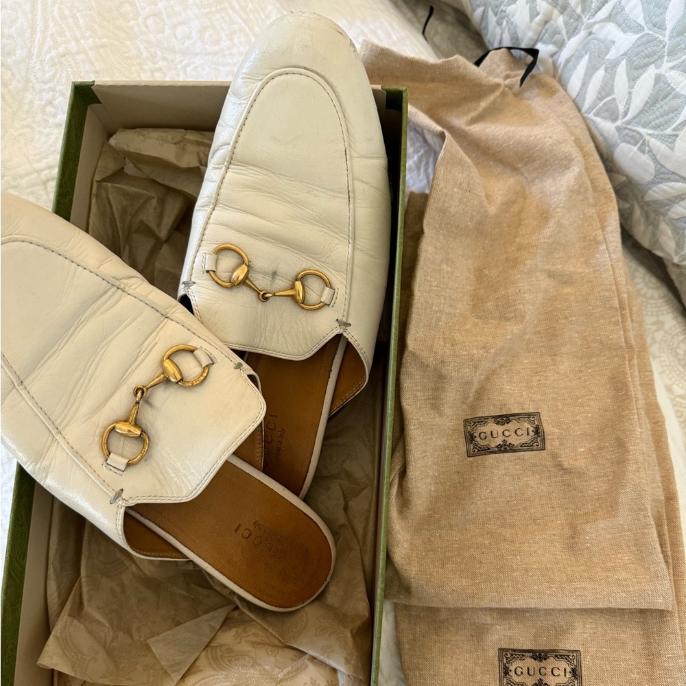 Gucci Women’s Princetown White Leather Slipper Mules